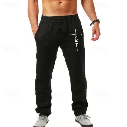 Men's Summer Pants Elastic Waist Letter Graphic Prints Comfort Full Length Outdoor Streetwear Vacation Hawaiian Black White Micro-elastic