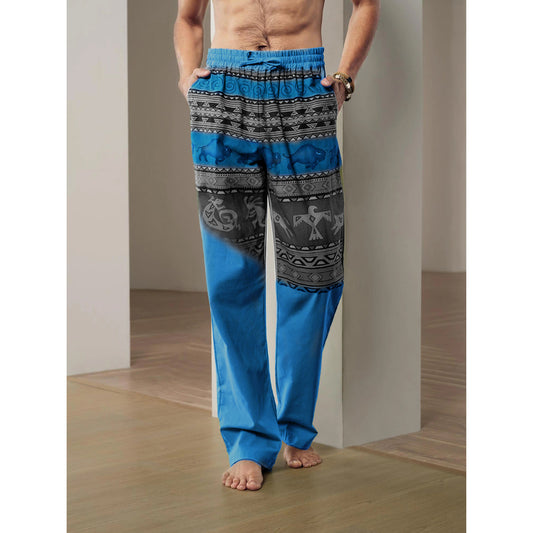 Men's Color Block Cow Graphic Prints Linen Pants Trousers Baggy Pants Mid Waist Streetwear Hawaiian Designer Casual Daily Holiday Drawstring Elastic Waist 3D Print Autumn / Fall Spring & Summer 3D