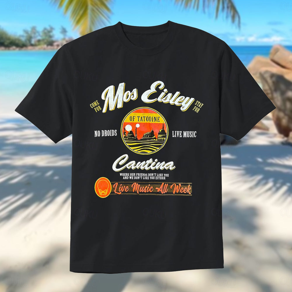 Men's Letter Hawaiian Music T Shirt Tee Top 100% Cotton Short Sleeve Graphic Shirt Black Army Green Dark Blue Comfortable Tee Street Sports Outdoor Fashion Designer Clothing