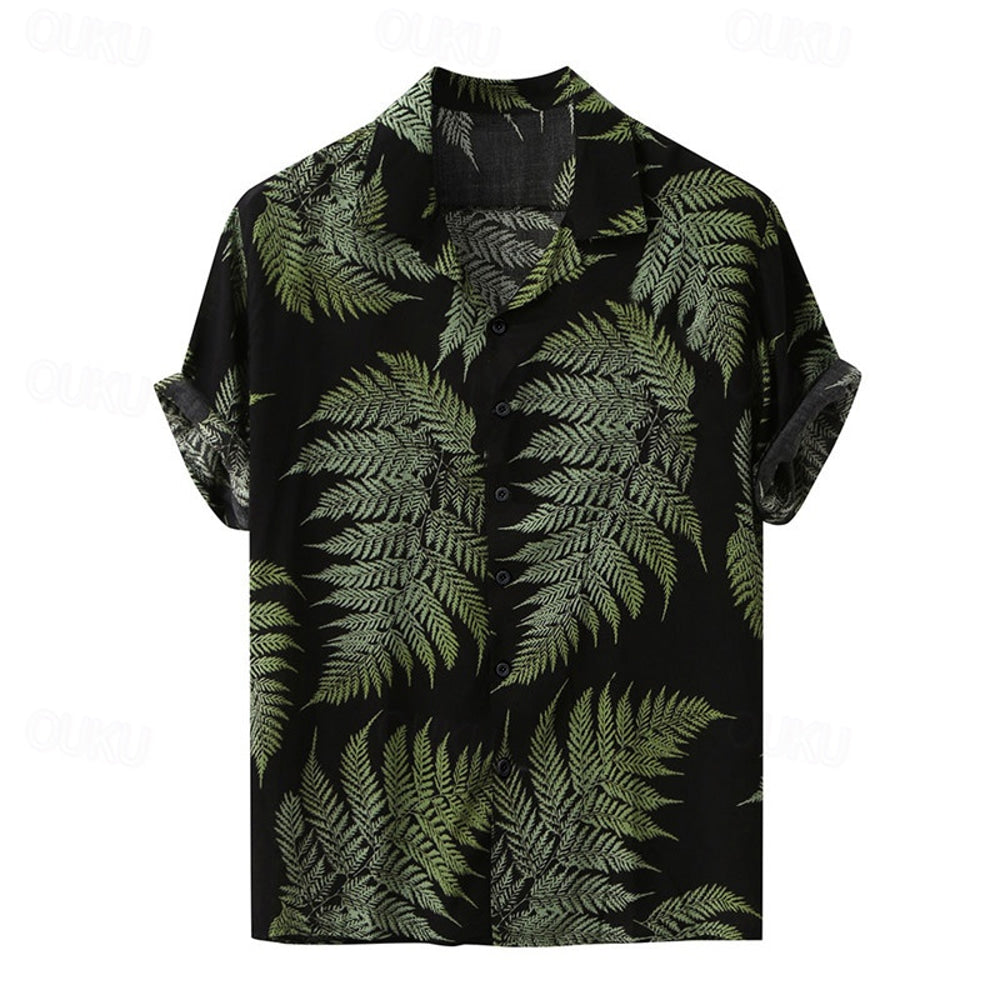 Men's Summer Shirt Beach Shirt Summer Hawaiian Shirt Black White Yellow Red Dark Blue Short Sleeve Leaf Graphic Prints Camp Collar Vacation Going out Pocket Clothing Apparel Fashion Hawaiian