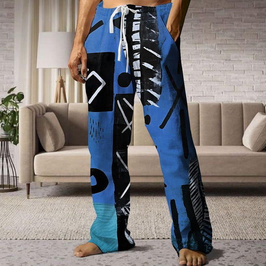 Men's Graphic Pants Trousers Mid Waist Drawstring Elastic Waist Hawaiian Casual Outdoor Holiday Beach Wear Straight Leg Trousers Summer Spring Fall 3D Print Blue Orange Green