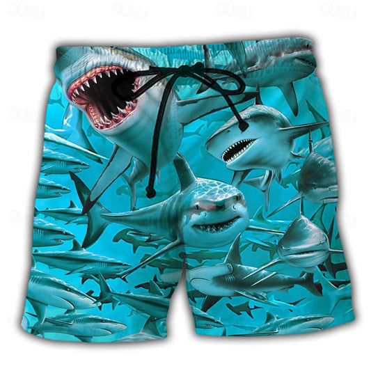 Men's Shark Graphic Prints Swim Trunks Swim Shorts Board Shorts Mid Waist Hawaiian Boho Casual Daily Holiday Drawstring with Mesh lining Elastic Waist Designer Clothing Apparel