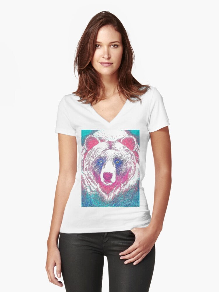 Grizzly Bear Wild Animal Fitted V-Neck T-Shirt