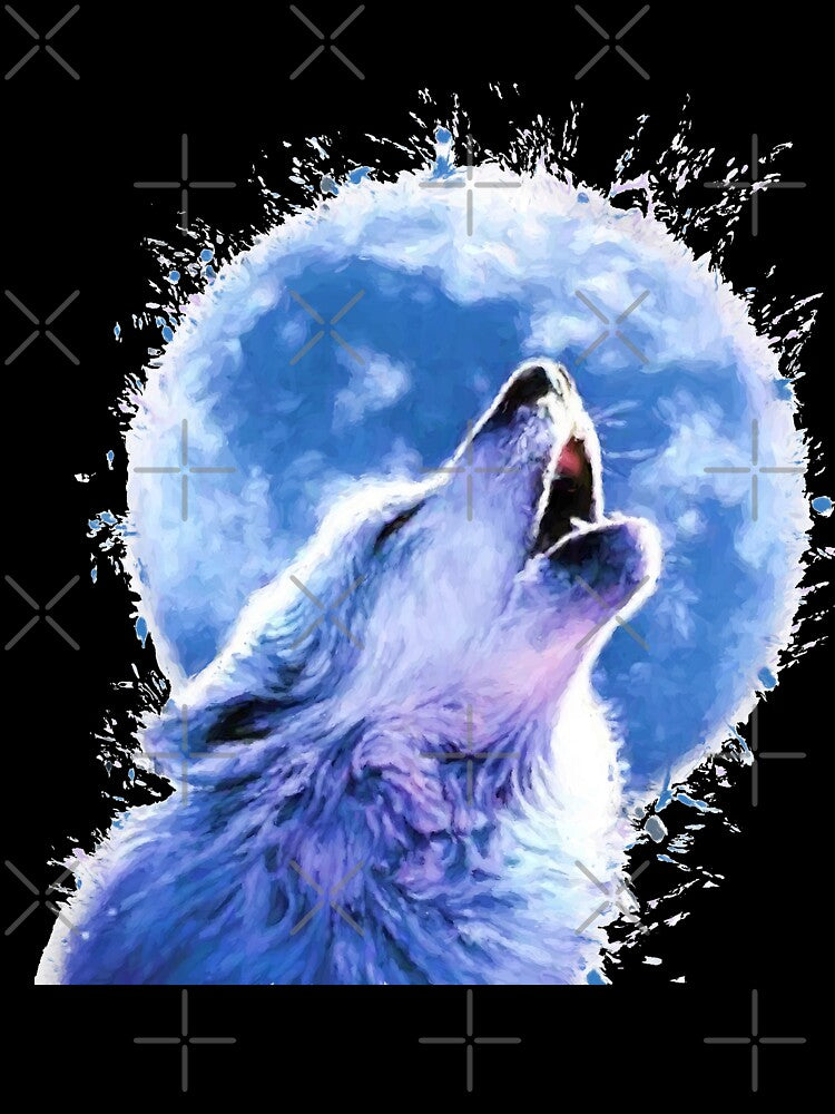 Wolf Howling At Moon watercolor by DelzStudio