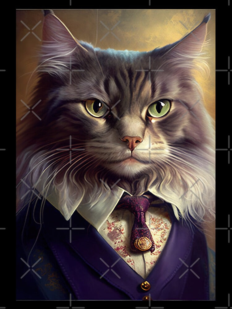 A Distinguished cat portrait wearing a royal suit by KoolArtDistrict