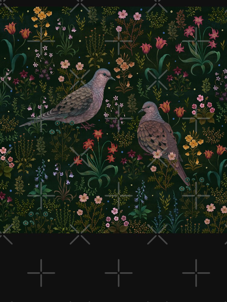 Magical Mourning Doves in flower garden by episodicDrawing