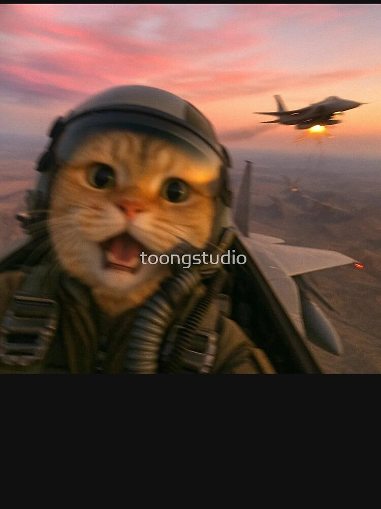 Funny Fighter Pilot Cat, Vintage Cat Wars, Cat Meme, Funny Cute Cat, Gen Z Joke, Stupid Brainrot by toongstudio