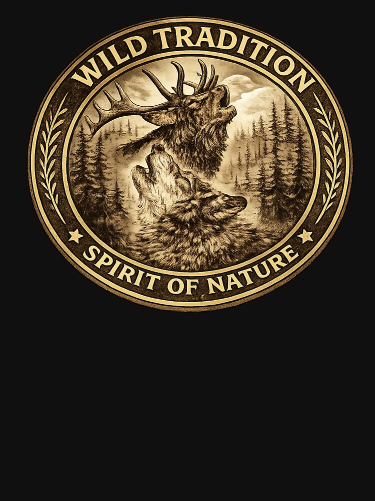 Wolf and Elk Vintage Badge Print - Spirit of Nature by WildTradition