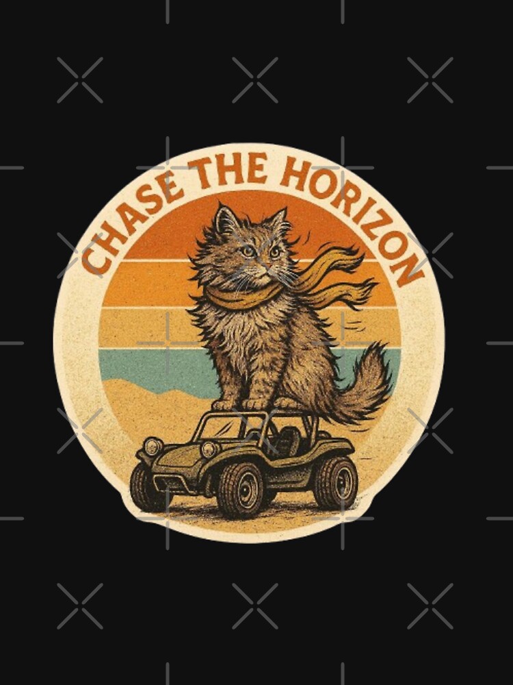 Chase the Horizon – Adventure Cat Vintage Sunset Aesthetic | Retro Cat Lover Gift Design by Typologystudios