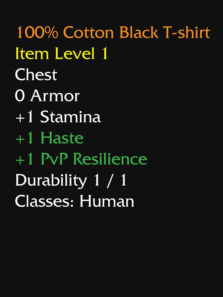 WoW Funny T-shirt  Item stats description Black shirt meme by ElevenVoid