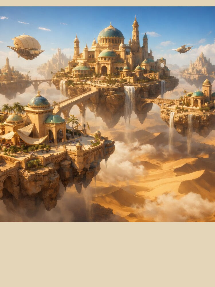 Floating Desert City – Magical Fantasy Cityscape Wall Art Above the Sands by Spiritveil