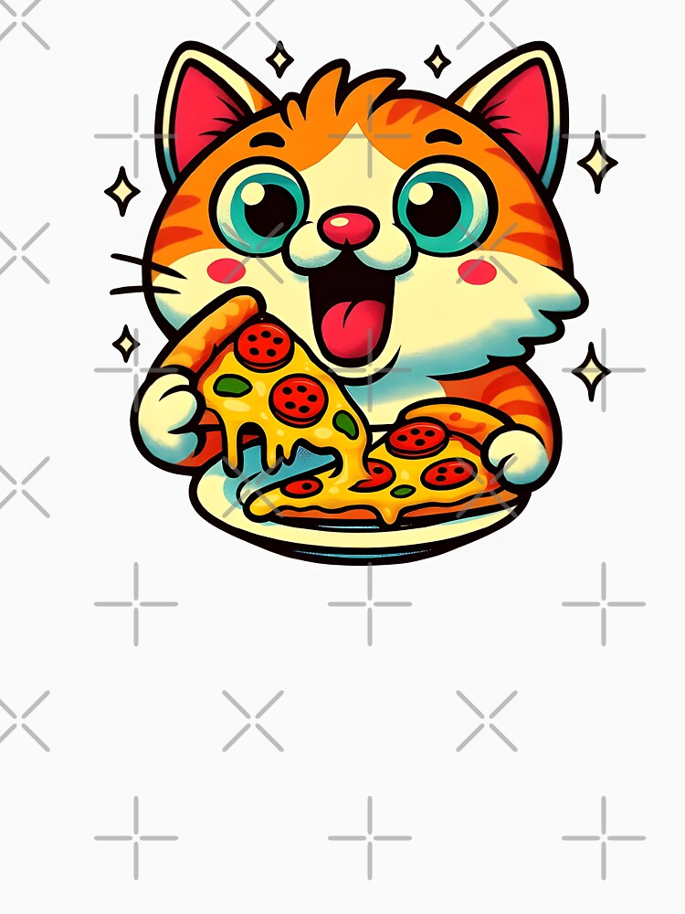 Funny ginger cat eating pizza by Boardgameo