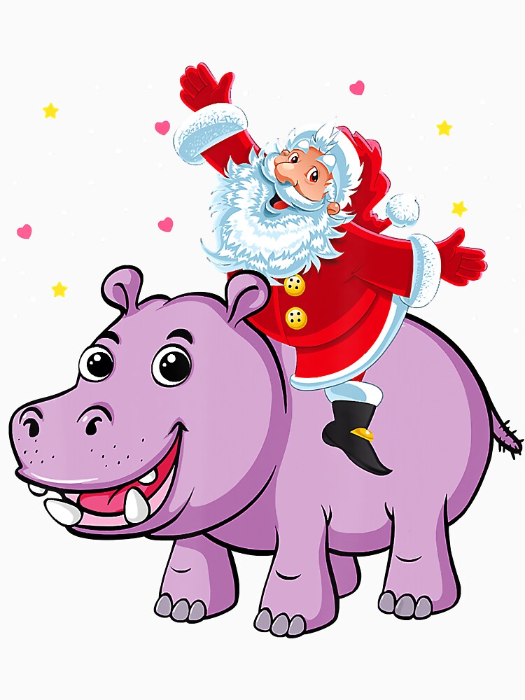 Santa Claus Happy Hippo Merry Christmas Xmas Novelty Shirt by CharlieWarren