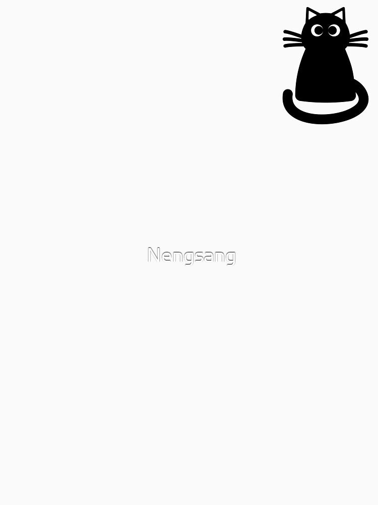 A fat black cat with crossed eyes and a long tail stands still,  a funny cat face. by Nengsang