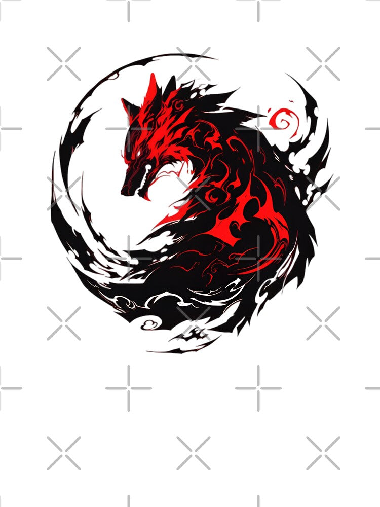 Shadow Flame Wolf – Red Tribal Wolf Spirit Circle Dark Fantasy Animal Design by Dyan4
