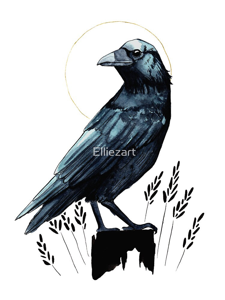 Watercolour crow illustration by Elliezart