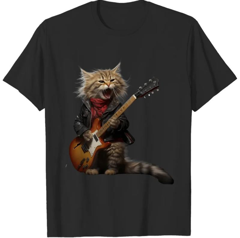 rock cat playing guitar funny guitar cat t T-Shirts, Unisex T-Shirt, For Men Women Menswear Top Hoodie, Sweatshirt