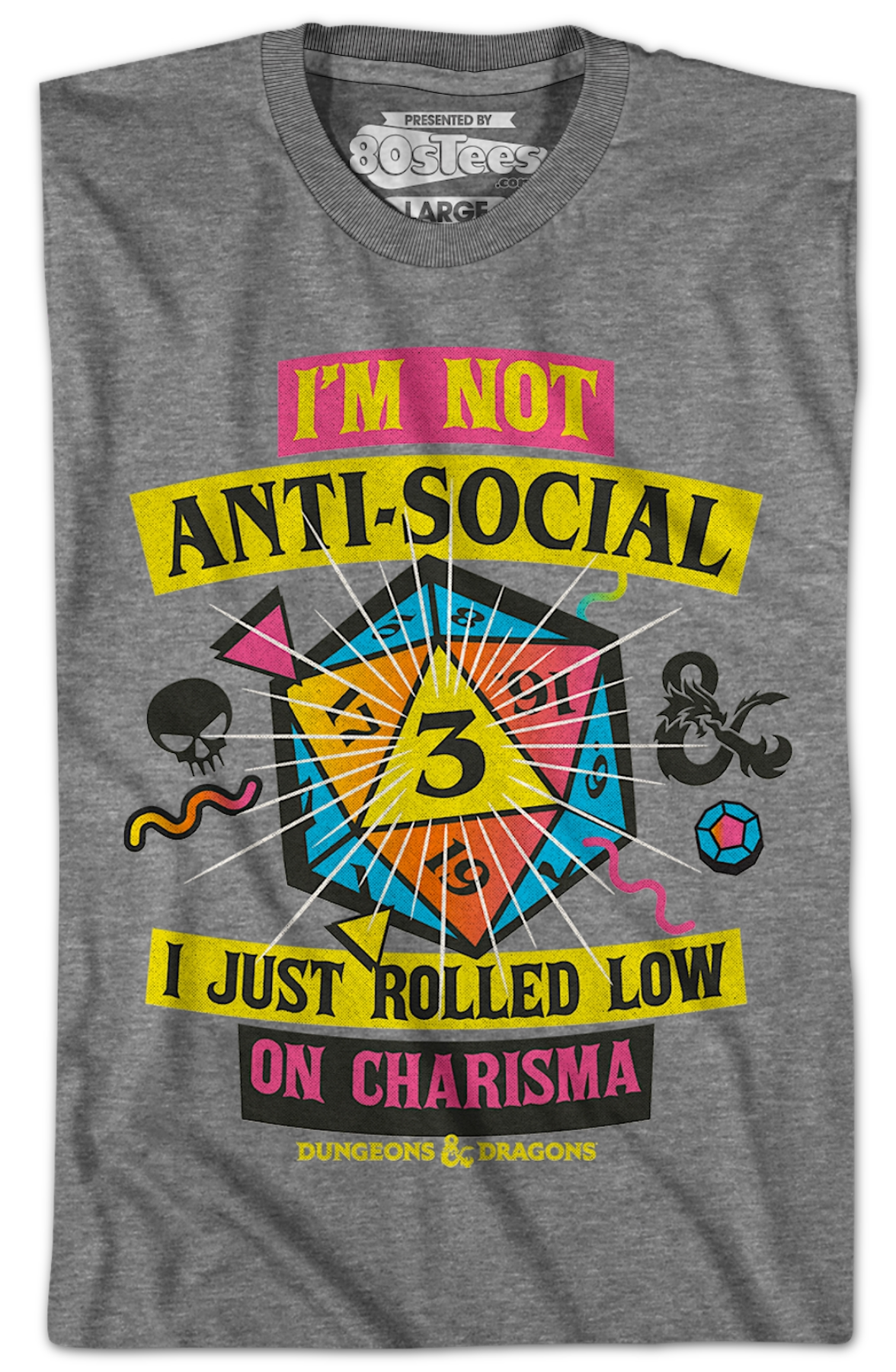 Graphite Heather Rolled Low On Charisma Dungeons & Dragons T-Shirt