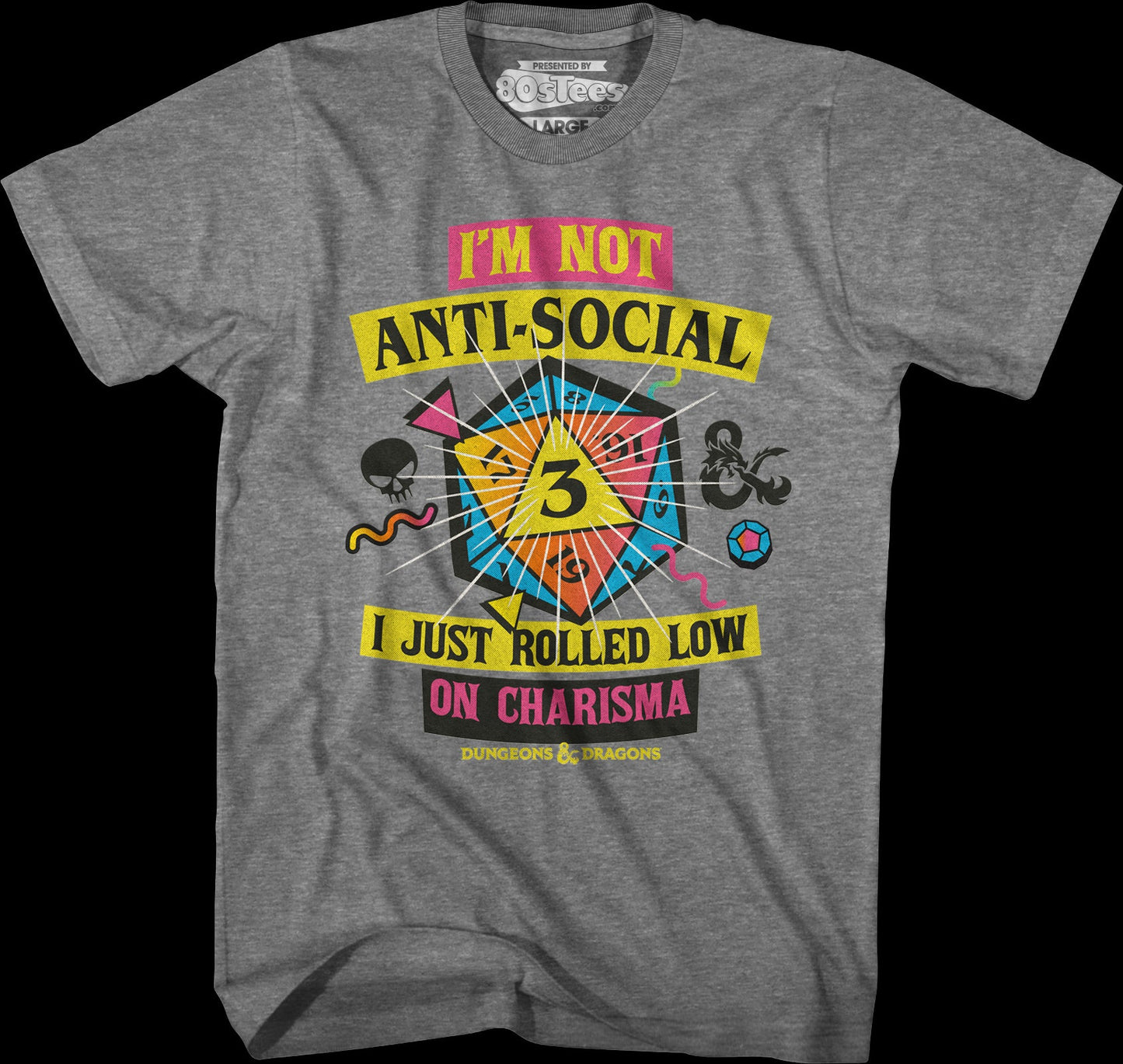 Graphite Heather Rolled Low On Charisma Dungeons & Dragons T-Shirt