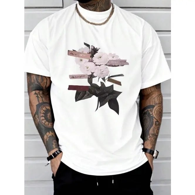 rose print comfortable and soft tee shirt, Tees for Men, Casual Short Sleeve T-shirt for summer Made in USAstyle{n002}2...