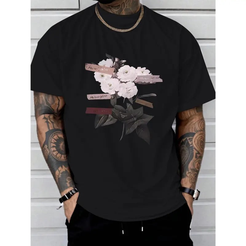 rose print comfortable and soft tee shirt, Tees for Men, Casual Short Sleeve T-shirt for summer Made in USAstyle{n002}3...