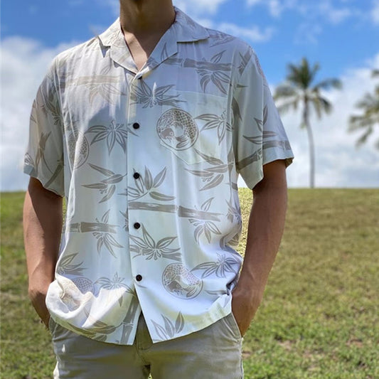 Men's Shirt Summer Hawaiian Shirt Button Up Shirt Casual Shirt Beach shirt Coconut Tree Plants Graphic Prints Turndown White Yellow Blue Gray Street Holiday Short Sleeve Button Print Clothing Apparel