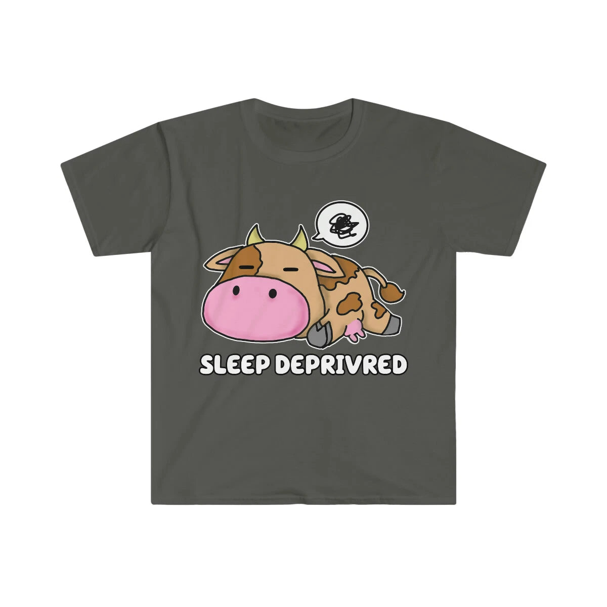 Sleep Deprived Cute Cow Shirt Short Sleeve Print Kawaii Moody Angry Heifer Angus