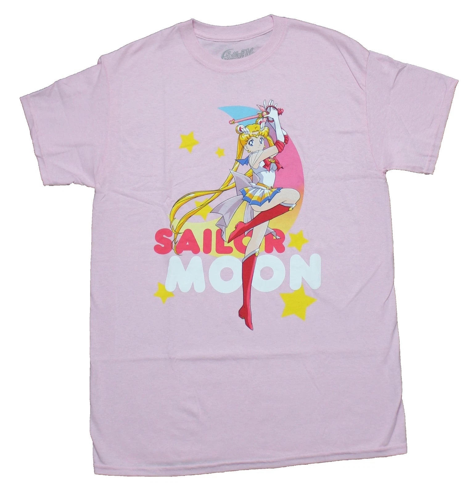 Sailor Moon Adult New T-Shirt - One Legged Pose Arms Up Over Logo