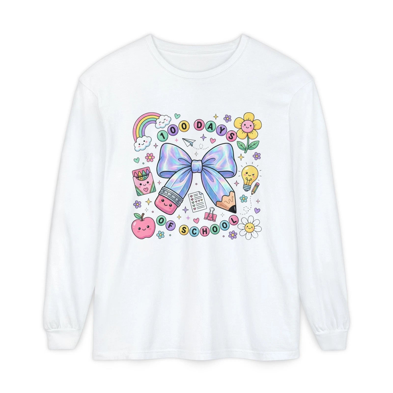 Back to School bow illustration Long Sleeve T-Shirt | kawaii school icons