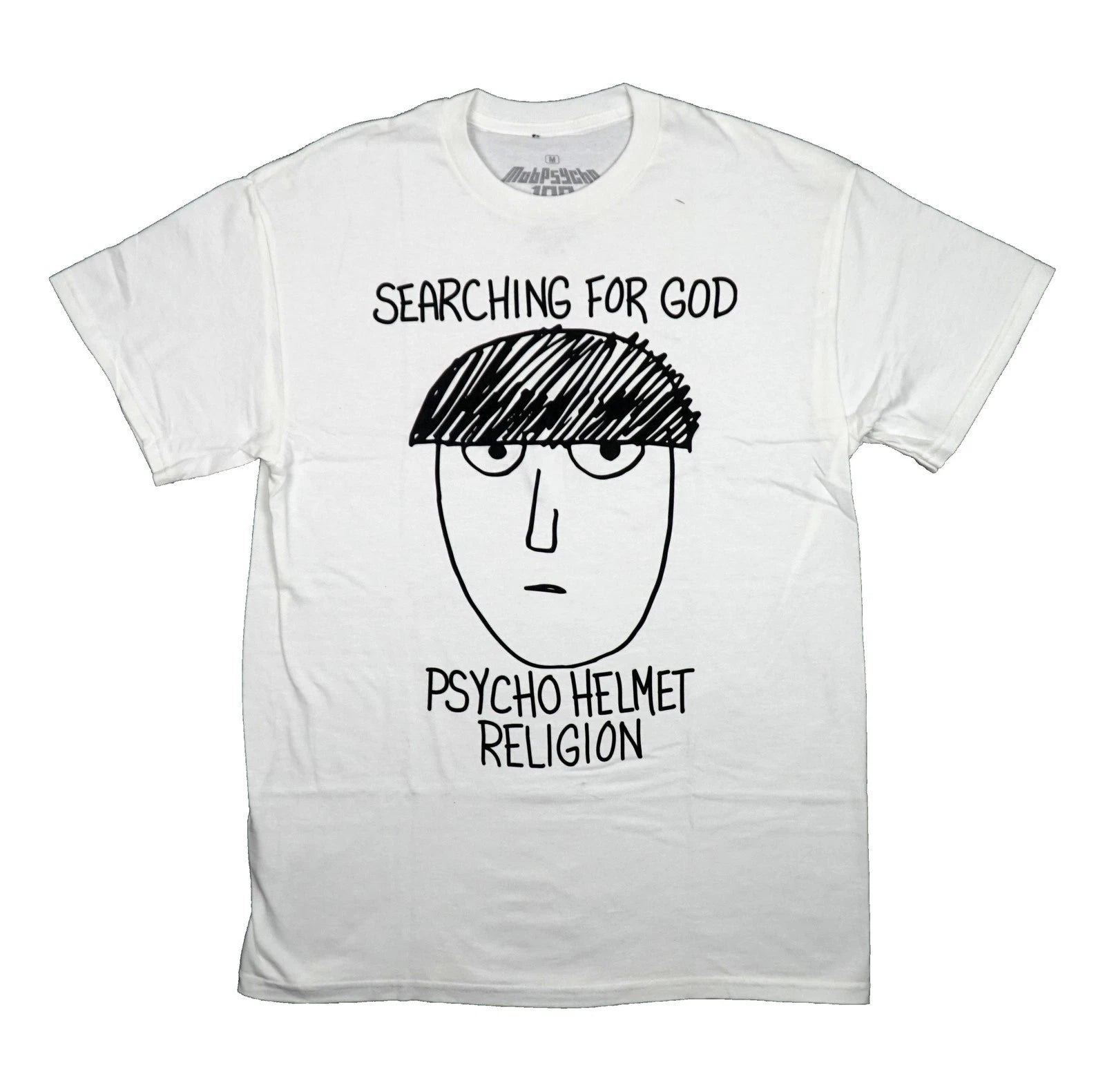 Mob Psycho New Adult T-Shirt - Searching For God Psycho Helmet Religion