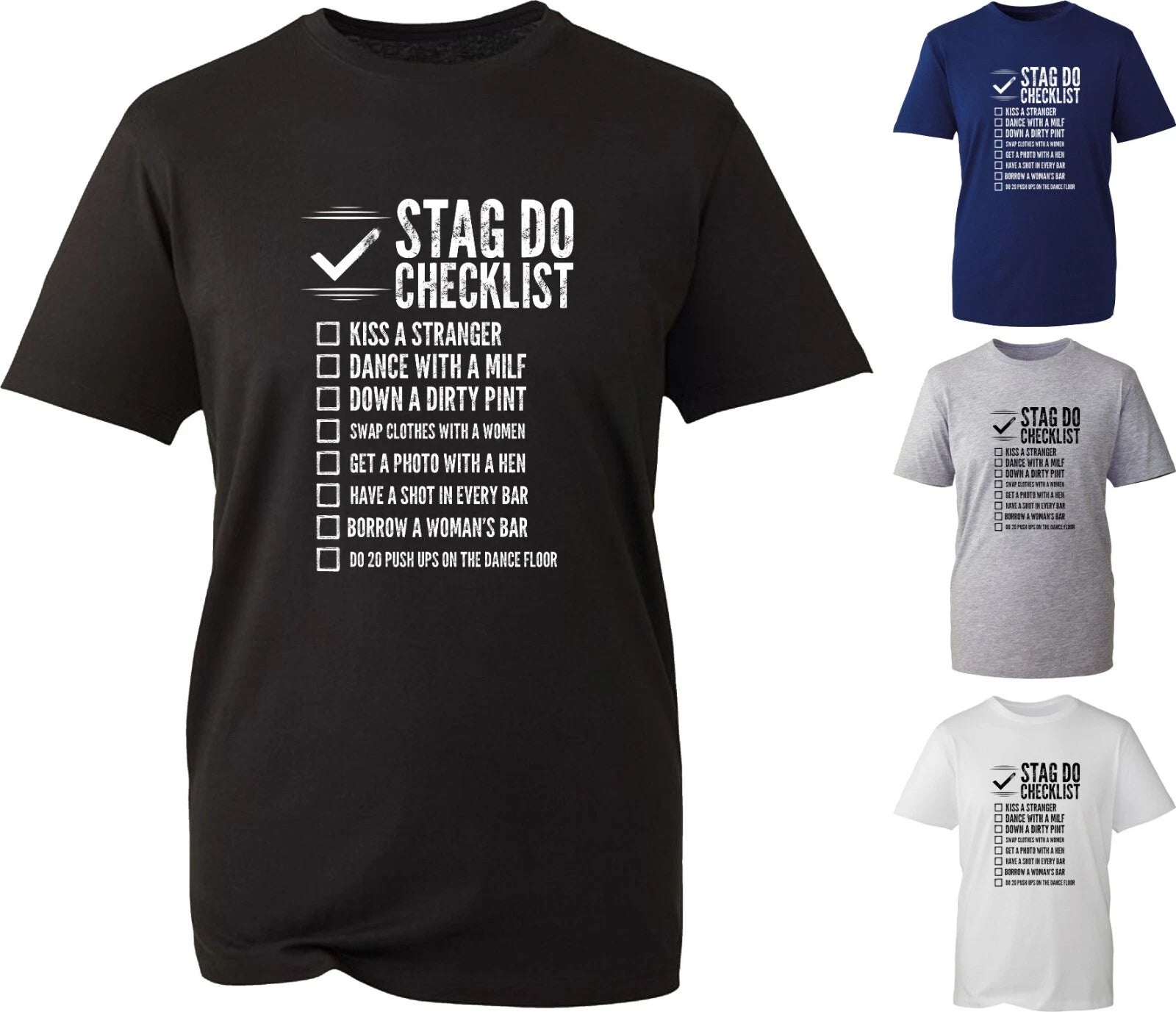 Stag Do Checklist Funny T Shirt Bachelor's Party Beer Lovers Drinking Gift Top