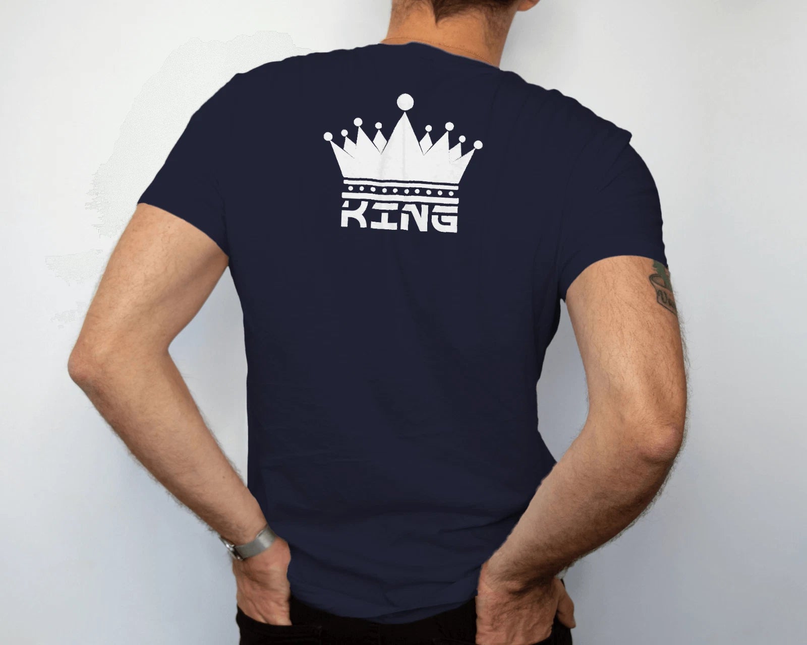 Men's KING Crown T-shirt Father Day Gift Novelty Double side Logo 100% Cotton