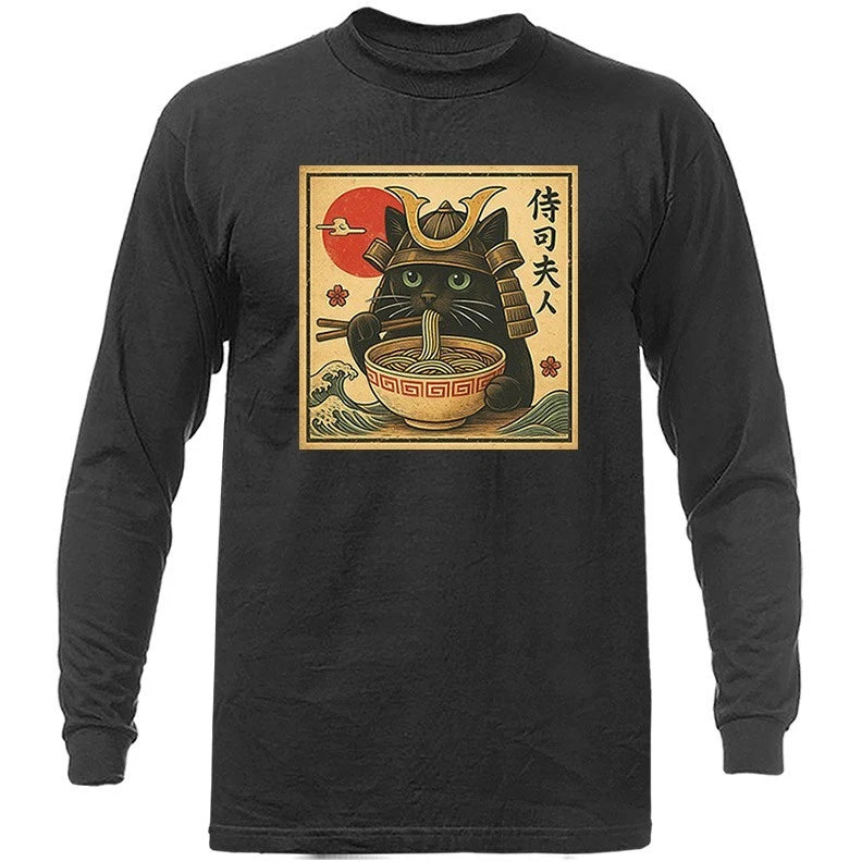 Cat Ramen Noodle Japanese Anime Manga Kawaii Cat Funny Humorous Long Sleeve