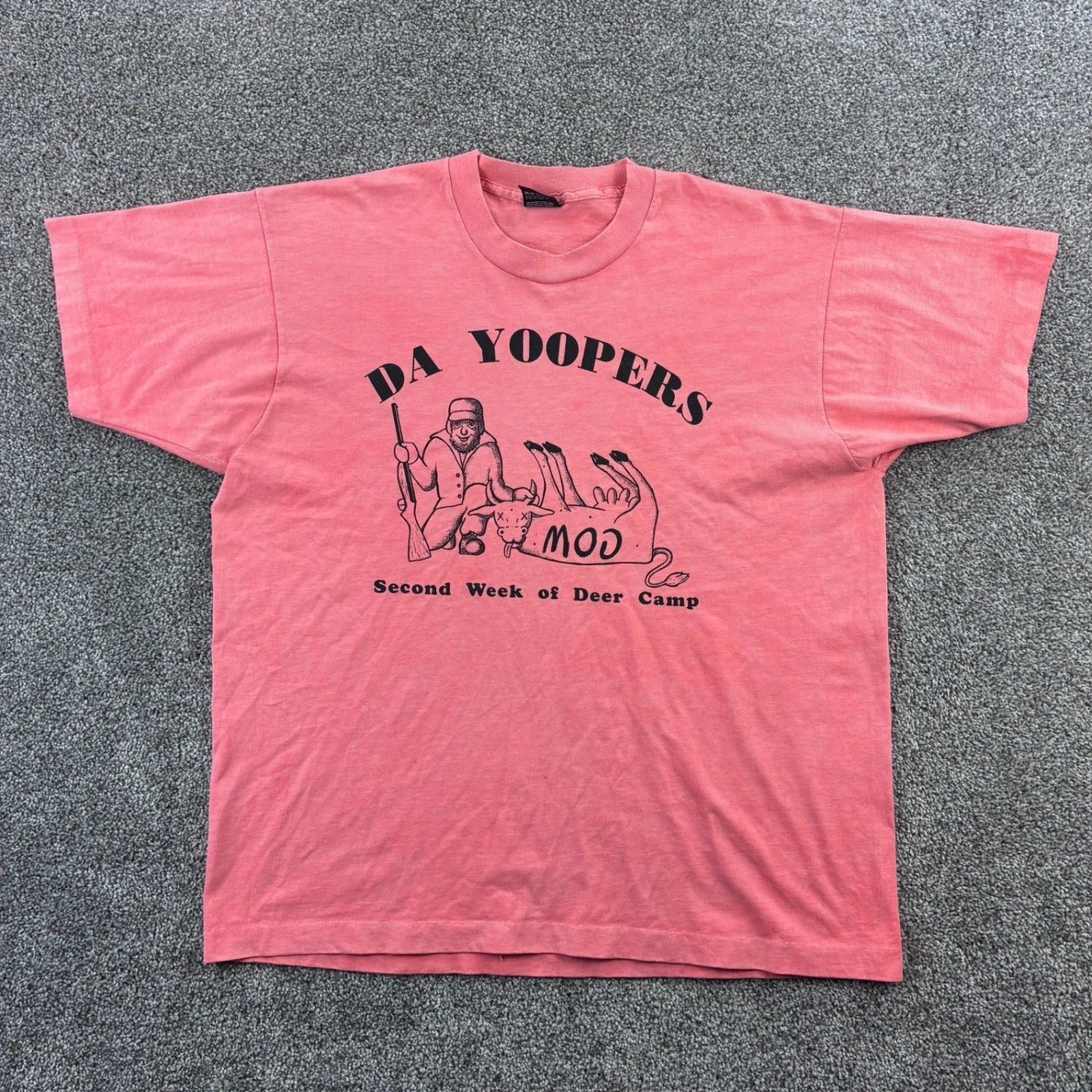 Vintage Michigan Yoopers Shirt Mens XL Pink Salmon Cow Hunting Season Funny Joke