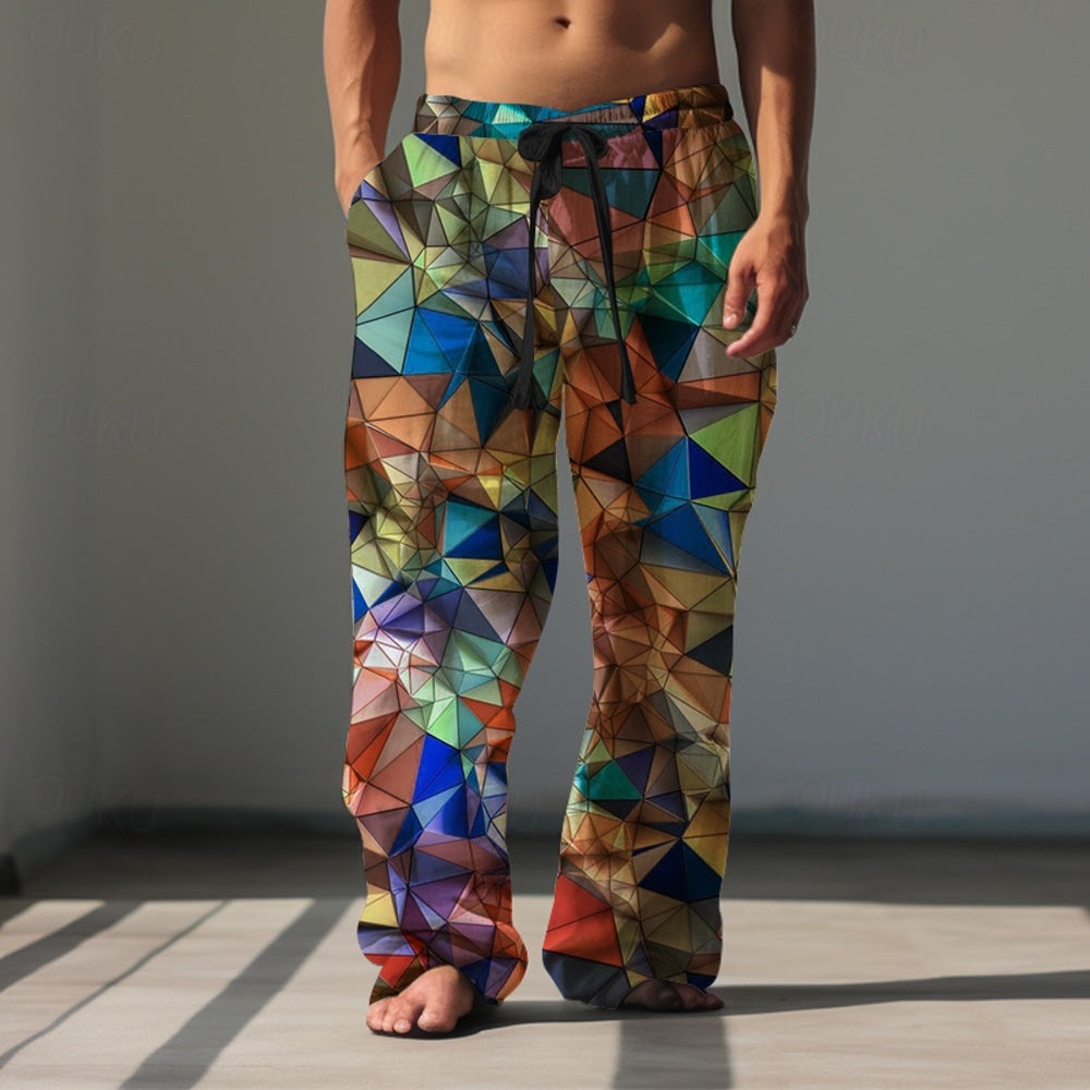 Men's Graphic Casual Pants Mid Waist Hawaiian Holiday Straight Leg Summer Spring 3D Print Blue Purple Green