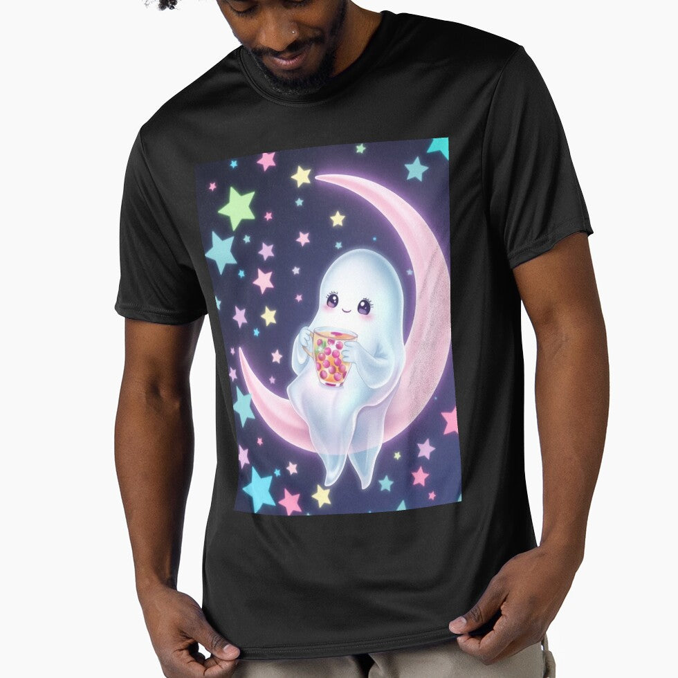 Pastel Halloween Kawaii Ghost on Moon by ArmaanArts