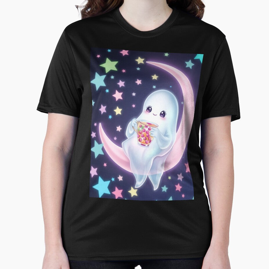 Pastel Halloween Kawaii Ghost on Moon by ArmaanArts