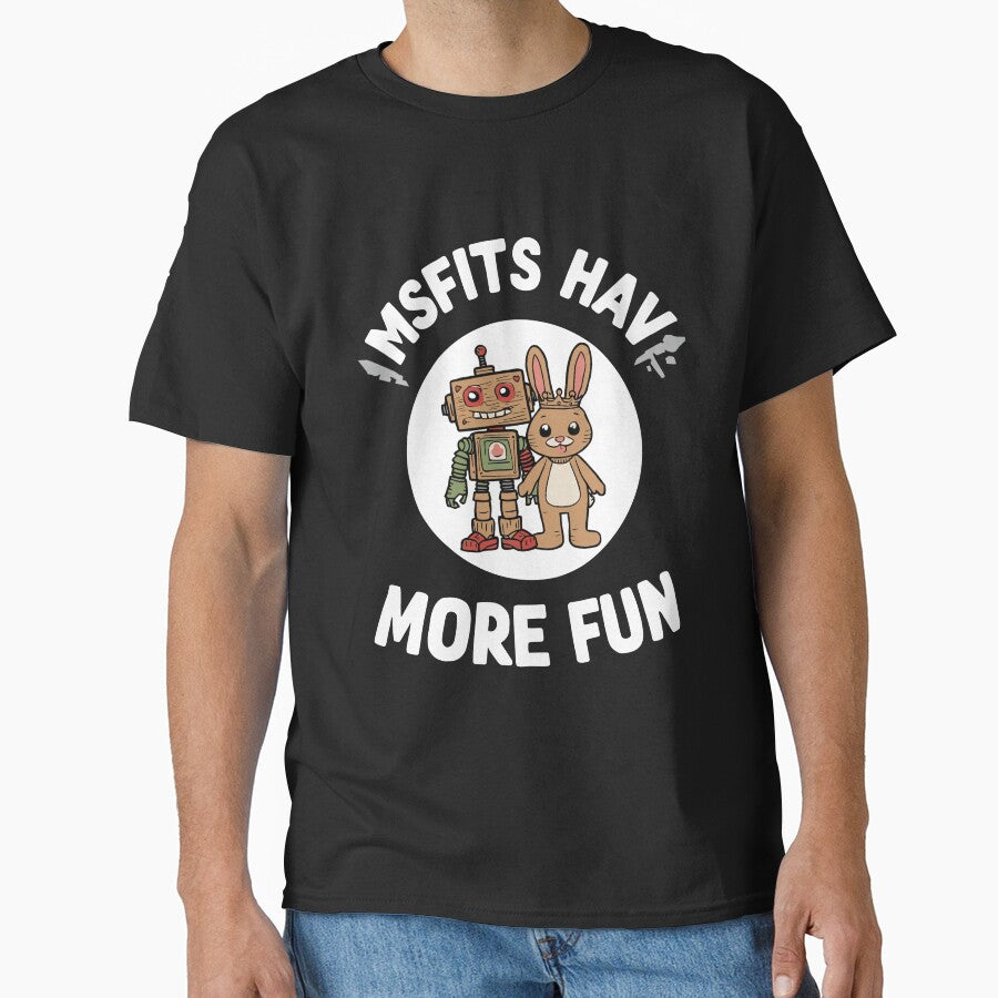 Misfits Have More Fun – Cute Robot & Bunny Friends Illustration by NovaDoodle Art Studio