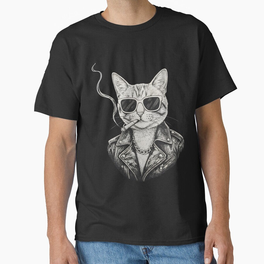 Cool Biker Cat Sunglasses Joint - Badass Tattoo Style Kitten Art by YYoYY