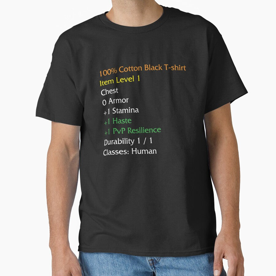 WoW Funny T-shirt  Item stats description Black shirt meme by ElevenVoid