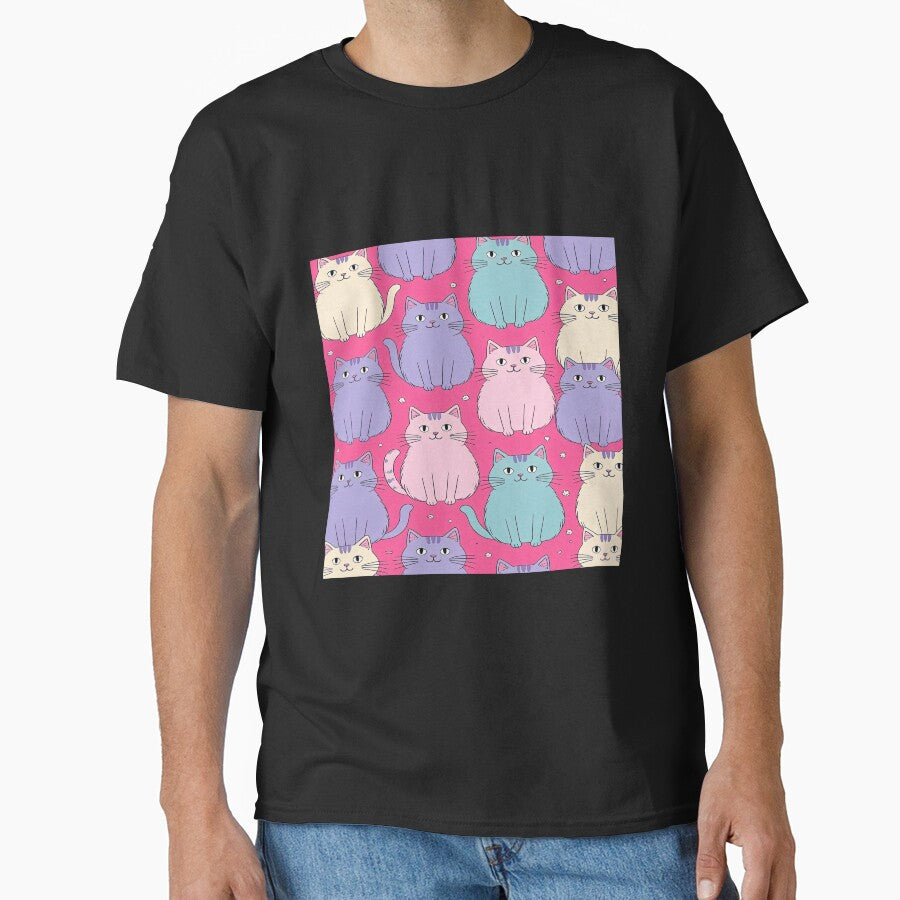 cute funny  cat pattern pink sweet pattern with fluffy purple kittens ,aesthetic cat art,funny cat,Cat Lover,cute cat,cat pattern by Expressions-Sel