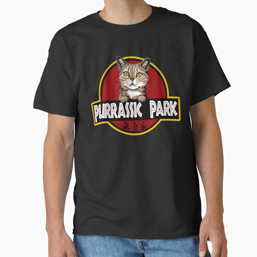Funny Tabby Cat Purrassic Park by Funny Shirts Matter
