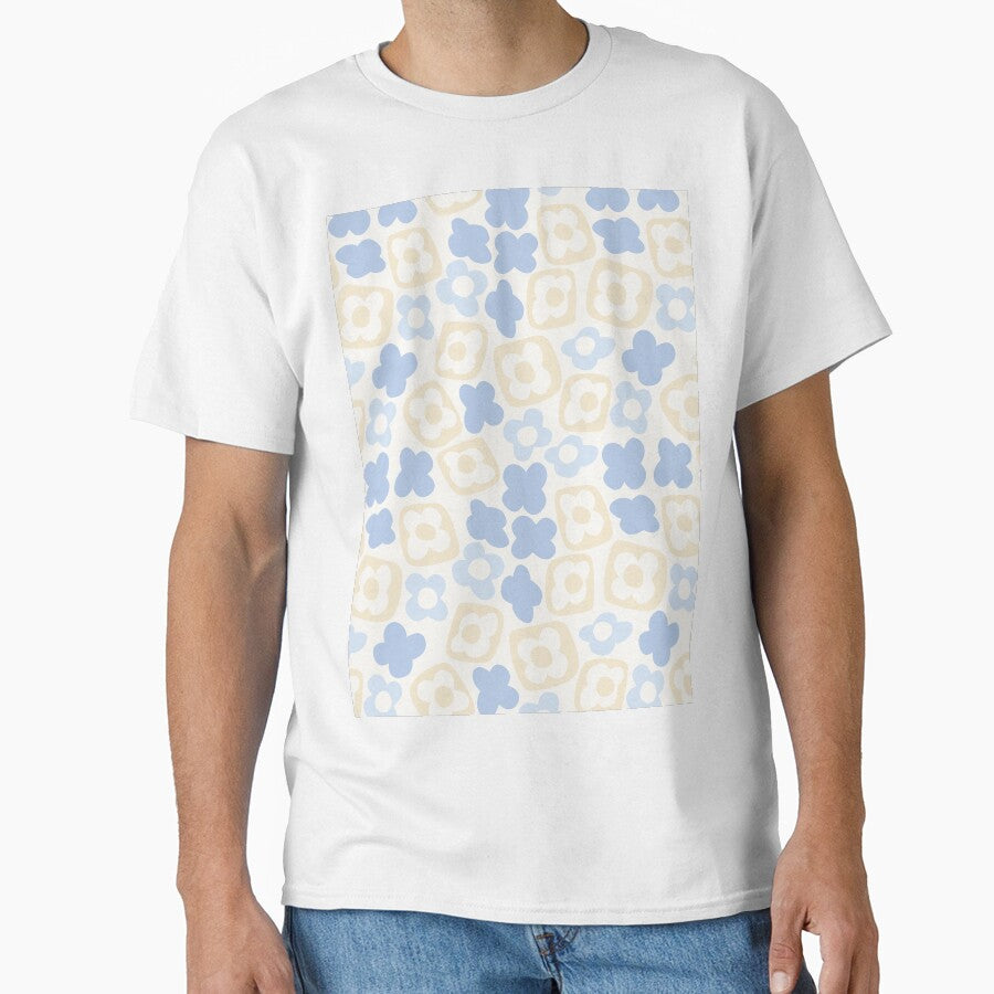 BOHO BOXY MODERN FLOWER PATTERN PASTEL BLUE BEIGE by blomastudios