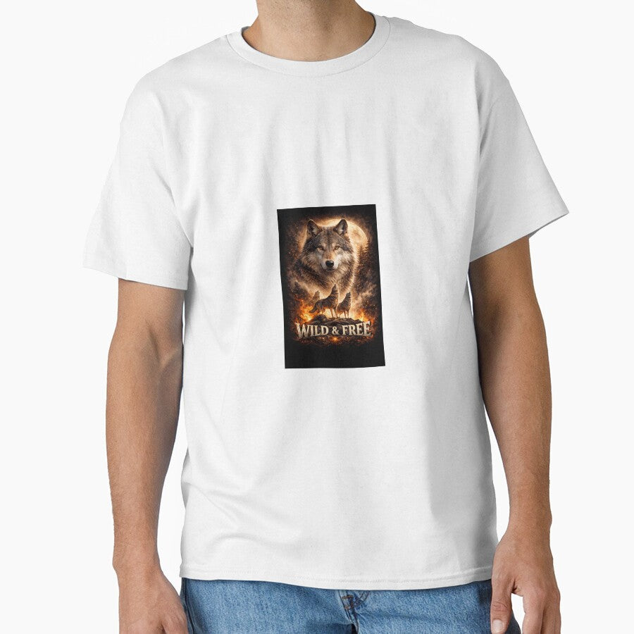 Wild & Free – Majestic Wolf Moon Fire Art by T-Shirt-Group