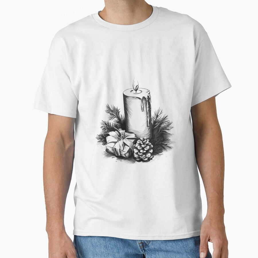 Christmas Candle with Pinecone and Gift – Classic Holiday Illustration by inkoutninja
