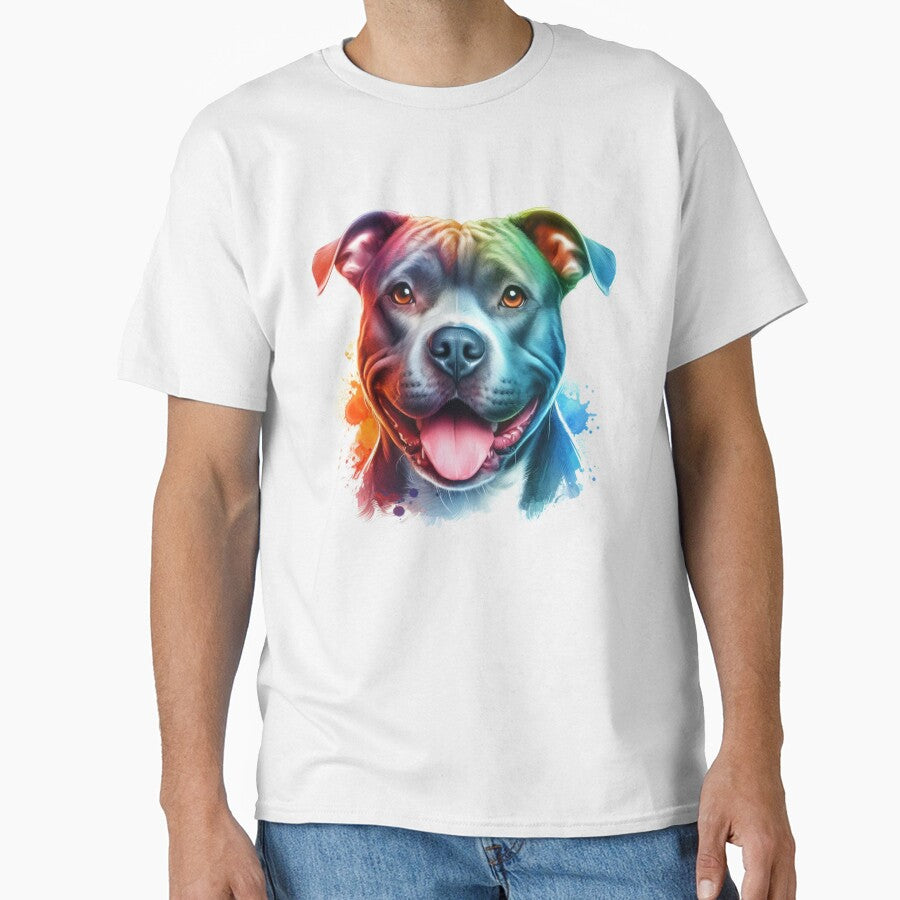 Happy Blue Staffy Colorful Watercolor Portrait by MaedK