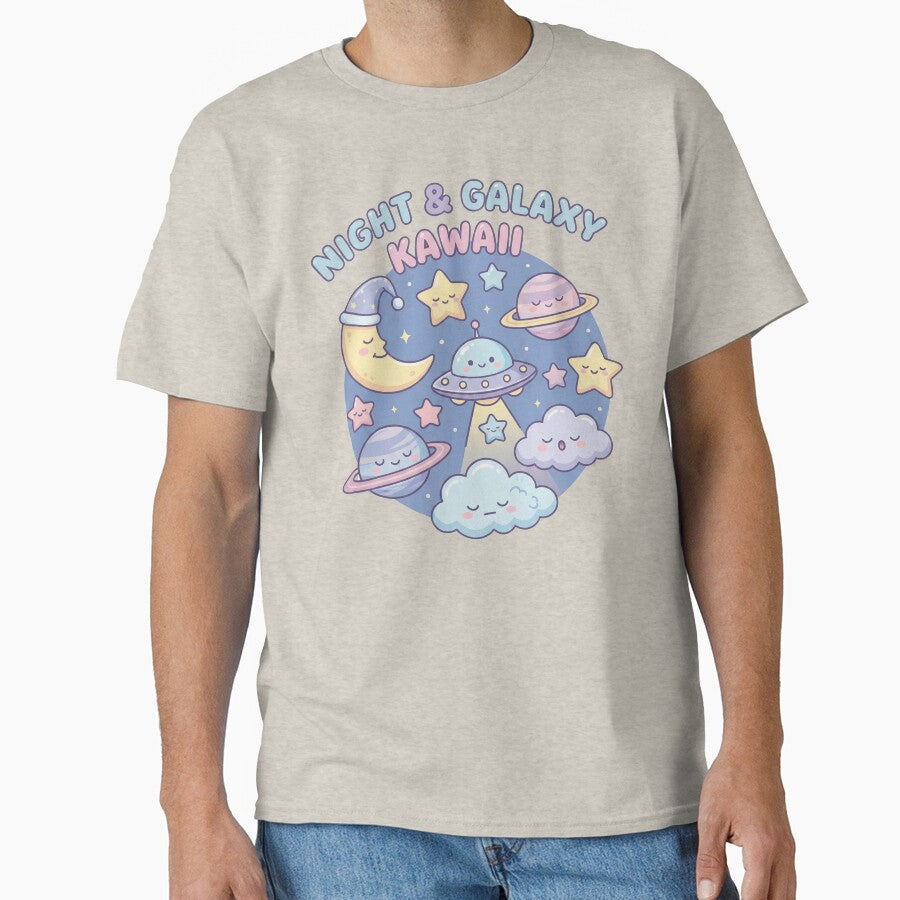Kawaii Space Night – Cute Moon UFO & Planets by TheRaiShop