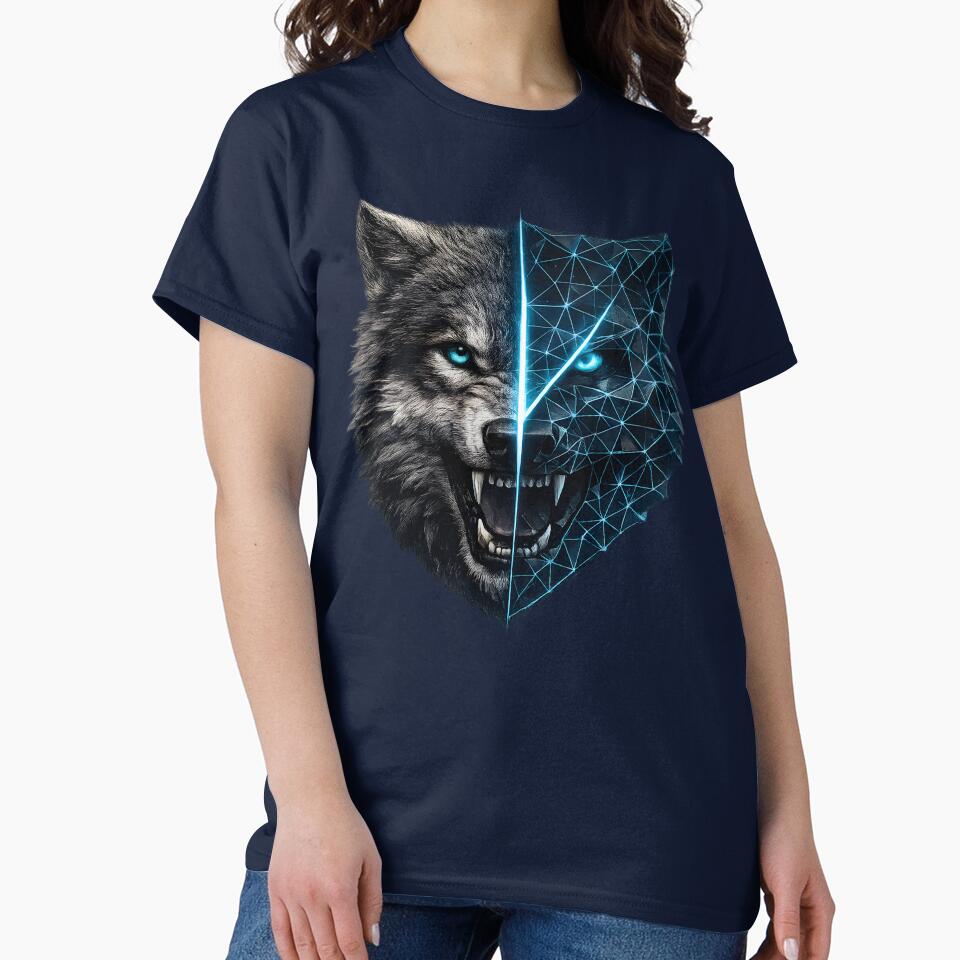 Cyber Wolf Split Face - Geometric Predator Animal Design by CreativeMindsetLab