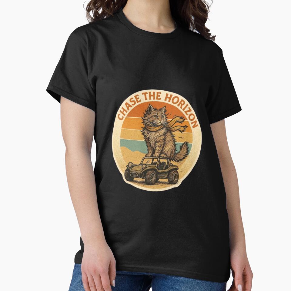 Chase the Horizon – Adventure Cat Vintage Sunset Aesthetic | Retro Cat Lover Gift Design by Typologystudios