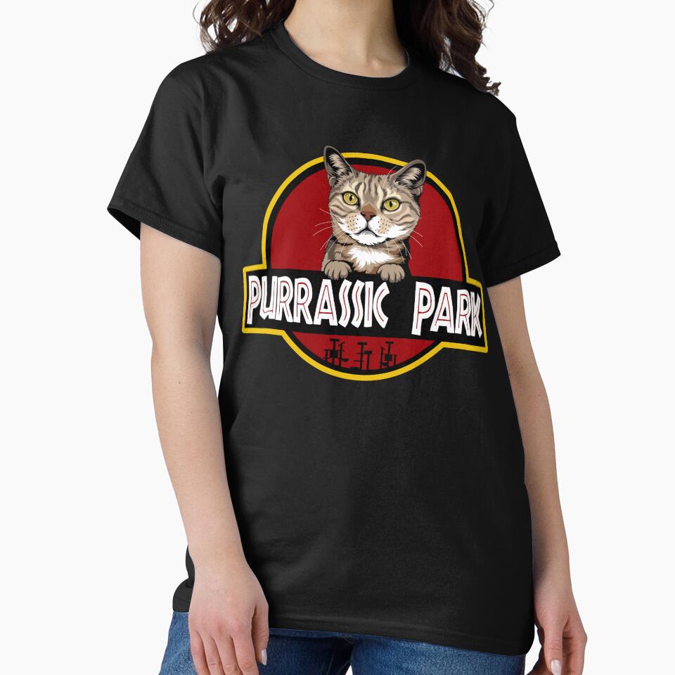 Funny Tabby Cat Purrassic Park by Funny Shirts Matter